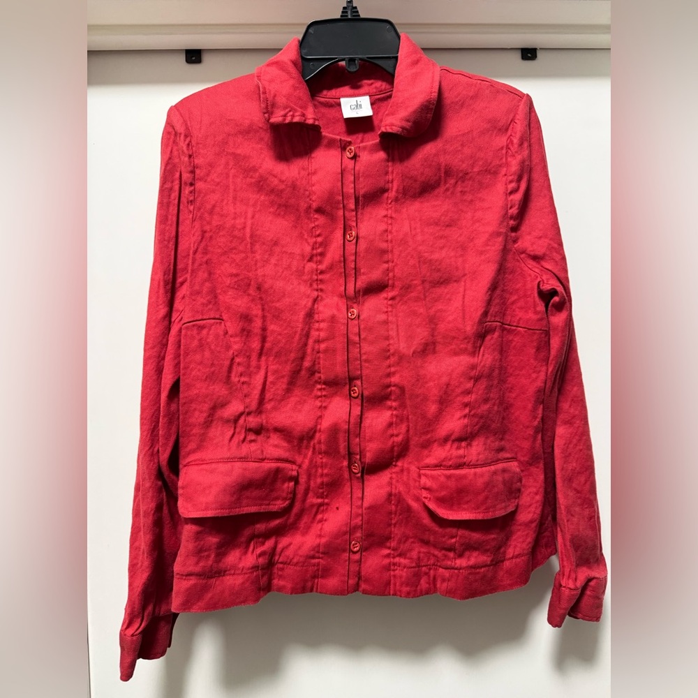 Cabi Red Linen Blend Valentine Button Jacket Size Large